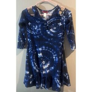 1st Kiss Girls Brand Blue Tye Dye Dress Long Sleeve Slit Girls Sz 10
